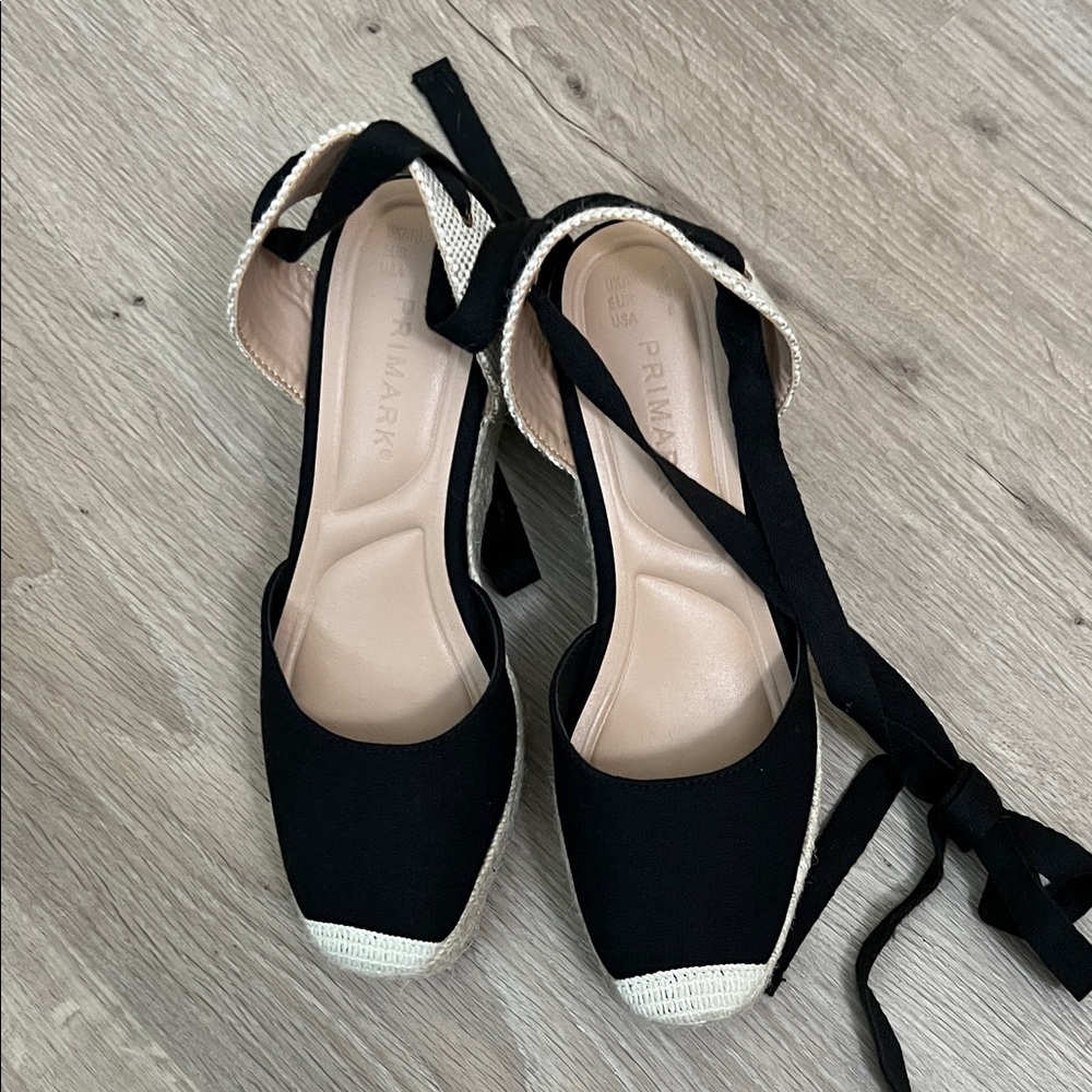 Primark Two-Tone Black and Cream Espadrilles Size 8